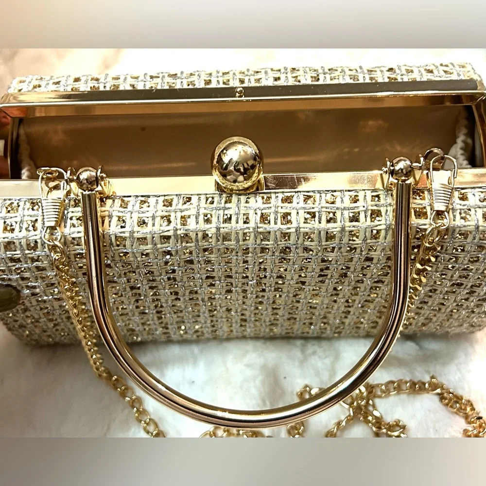 Elegant Handbag Clutch Purse with shiny Gold handle chain clasp - Picture 5 of 16